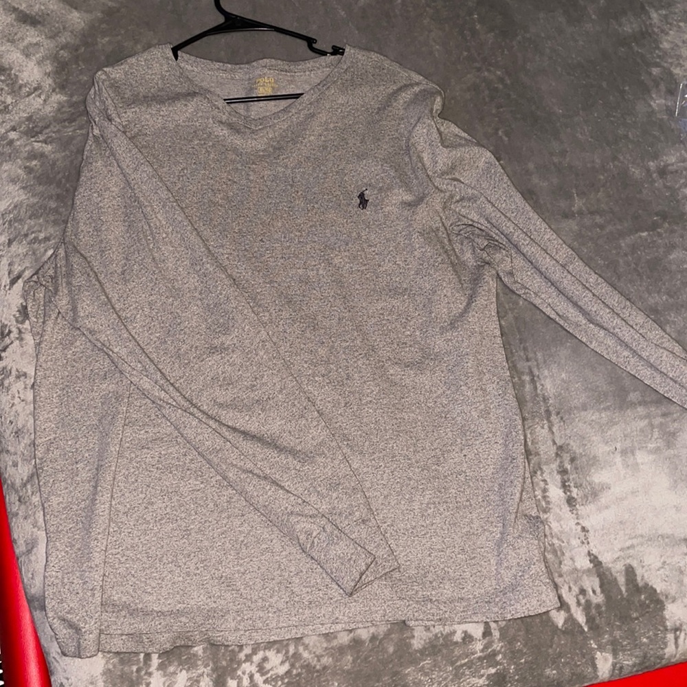 Polo long sleeve V Neck - Grey with Black polo man
